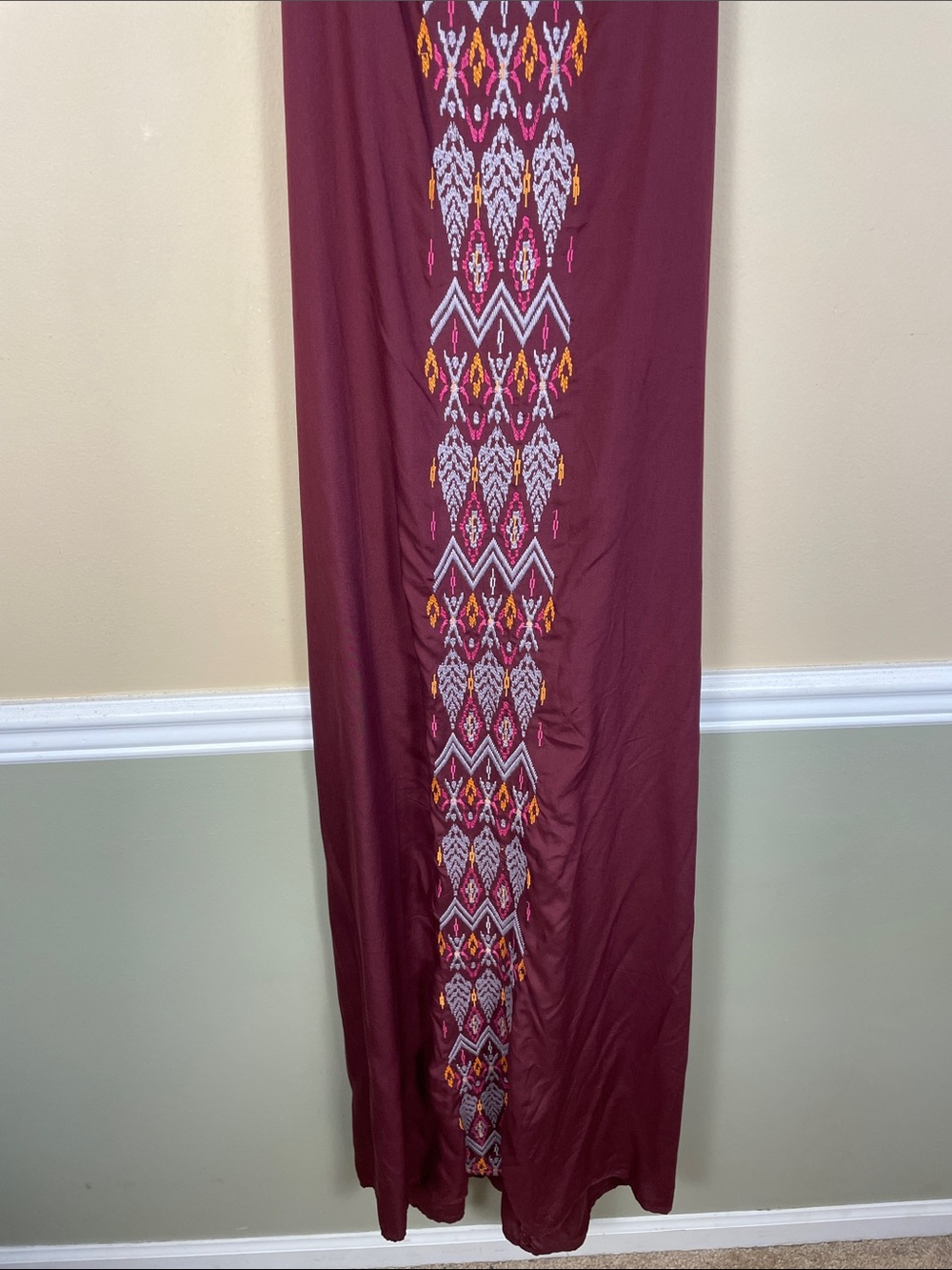 Prana Women’s Autumn Geometric Embroidered Black Cherry Boho Tank Maxi Dress - Picture 3 of 7
